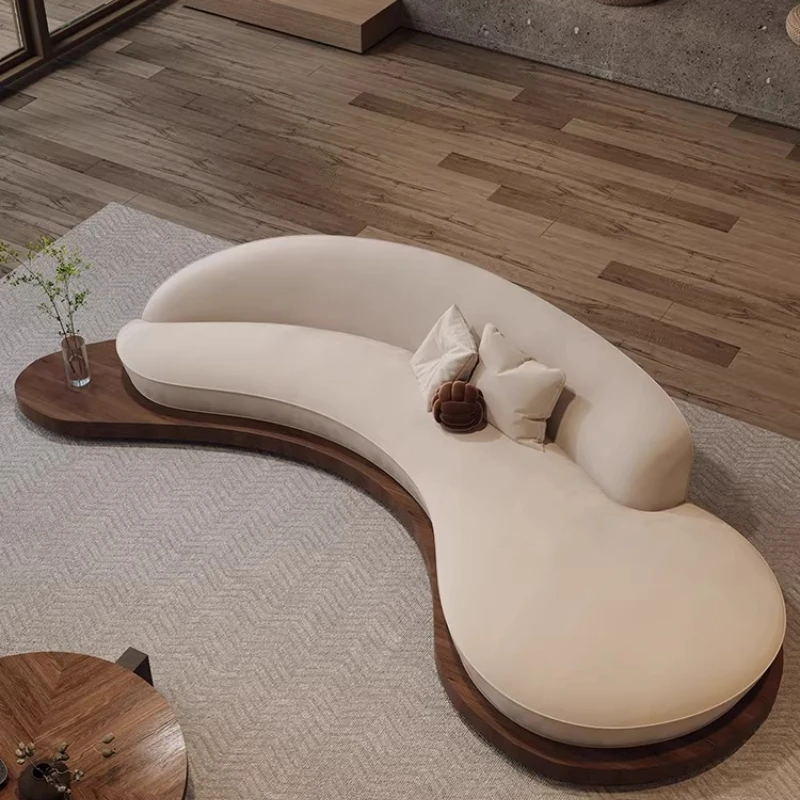 

Curved special-shaped sofa solid wood floor business small apartment bed and breakfast rest area reception