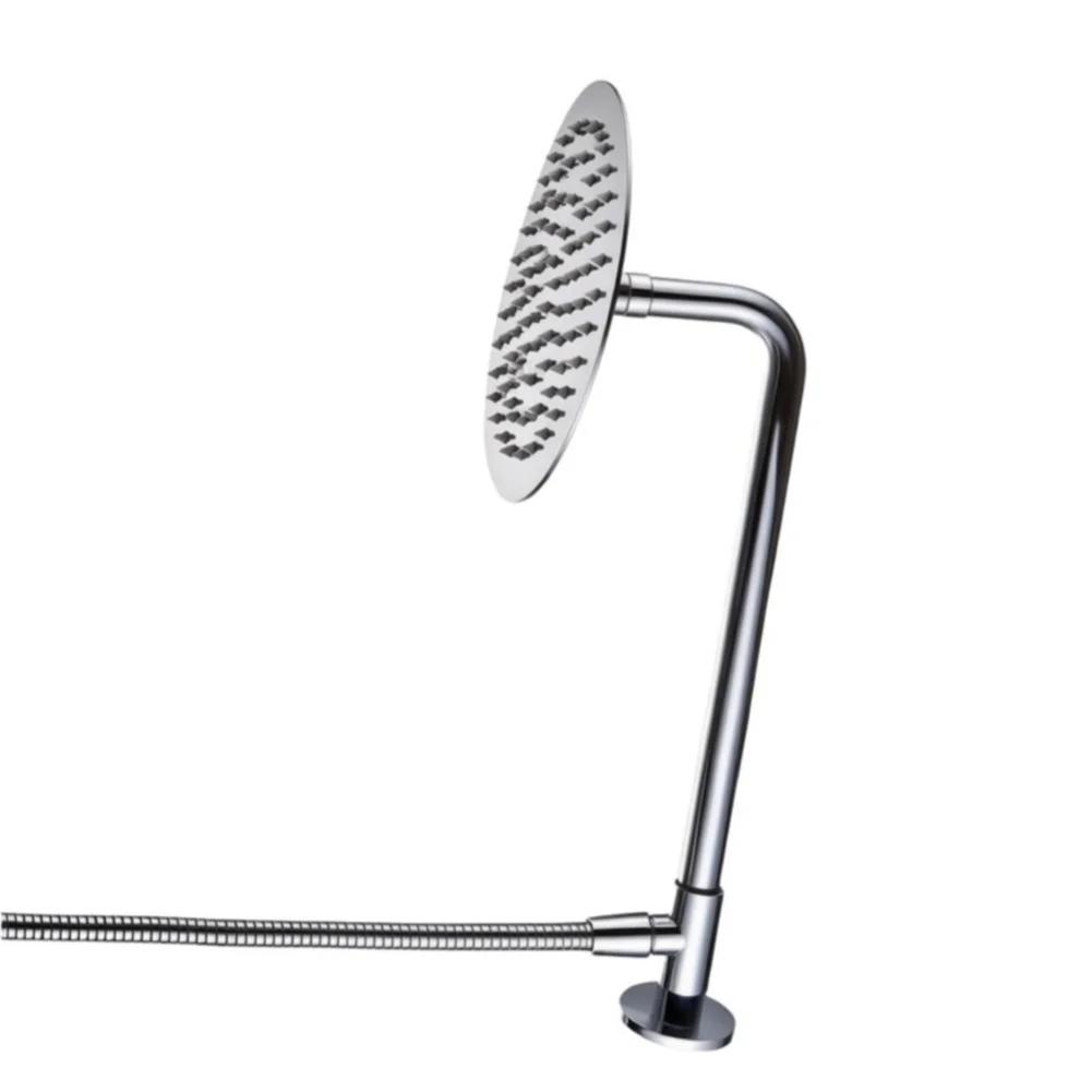 Stainless Steel Round Rain Shower Head with Arm and Hose for Rainfall Effect Compatible with Standard Plumbing