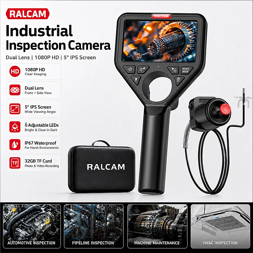 RALCAM 4‑Way Rotatable Detachable Industrial Endoscope, HD Camera for Pipeline & Home Appliance Inspection