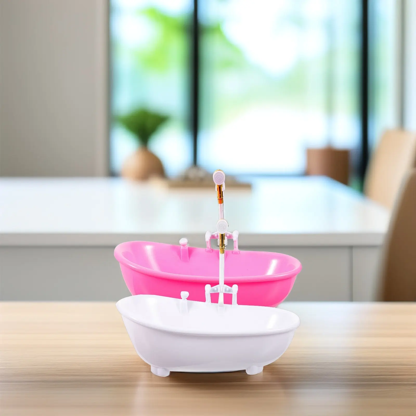 

2pcs Mini Bathtub With Sprayer With Sprayer For Kids Bath Time Fun Durable Plastic Mini House Decor Preschool Shower