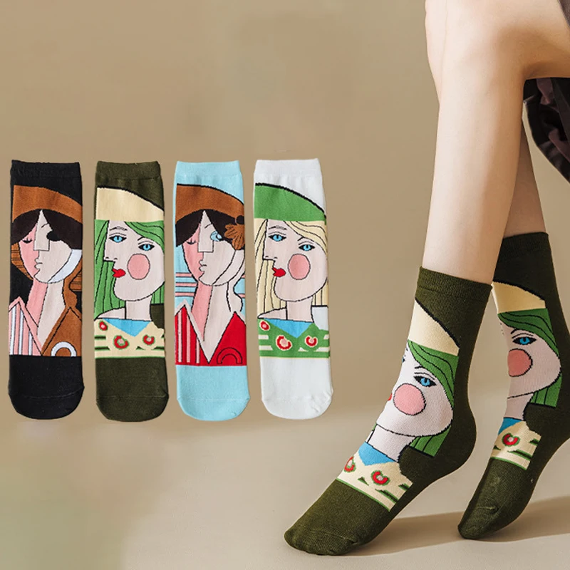 

Women's Socks Picasso Style Creative Trendy Fashionable Personalized Unique Cartoon Versatile Middle Tube Socks Girl's Gift
