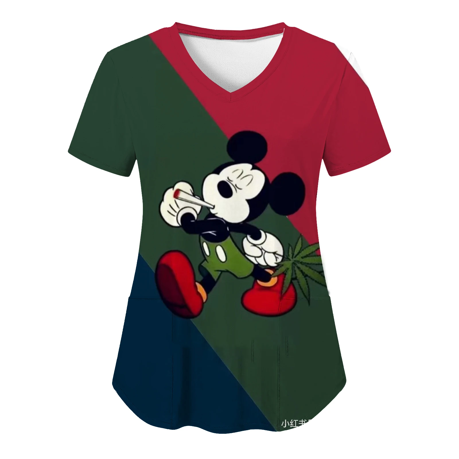 Woman Clothes Disney Top Women 2024 Pocket T-shirt Minnie Mouse Tops V Neck Shirts Mickey Nurse Uniform T-shirts Hospital Tees