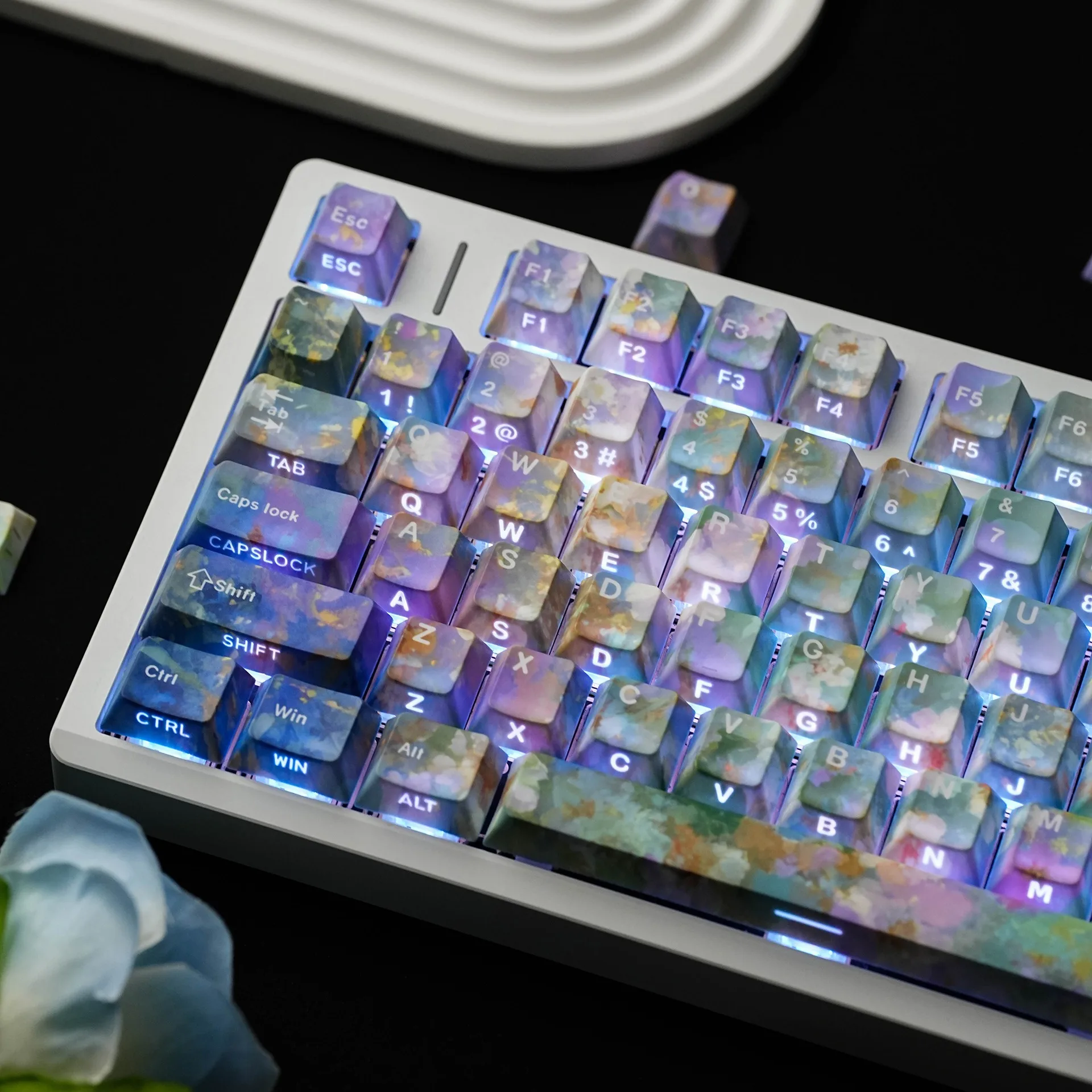Mechanical Keyboard Flower Side Printed Keycaps Hebrew Korean Russian Spanish French German UK Cherry Profile PBT Keycap ISO