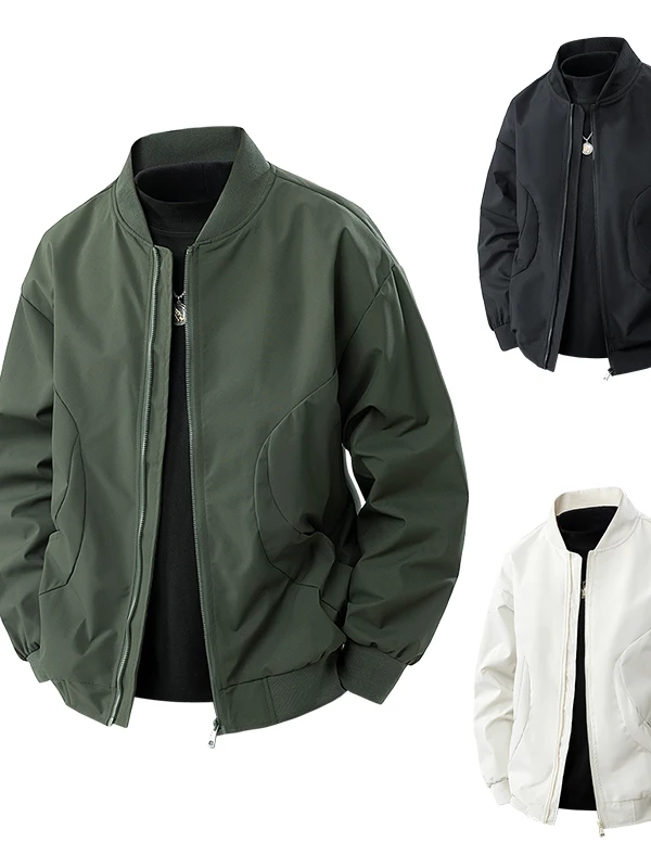 

Men's Loose Fit Jaet Trendy Baseball Sle Windproof Polyester Fiber Casual Sle Zipper Closure Long Sve No Hat Included