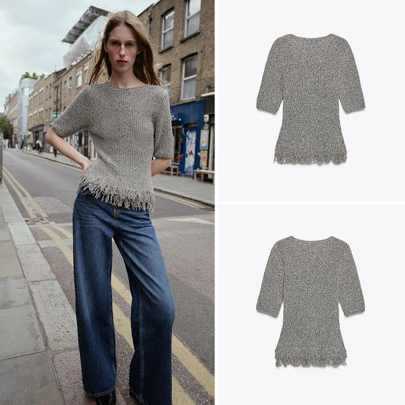 

Soft Tassel Knitted Slim Fit round Ne ort Sve Women's Top New Arrival Autumn Faion Casual Wear Regular Sle