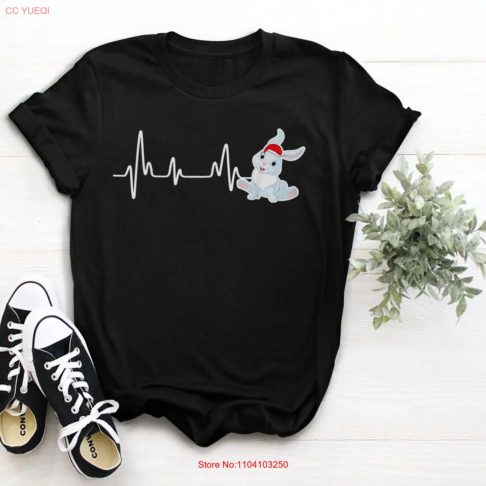 Coelho batimento cardíaco papai noel chapéu engraçado pijama de natal presentes camiseta de natal