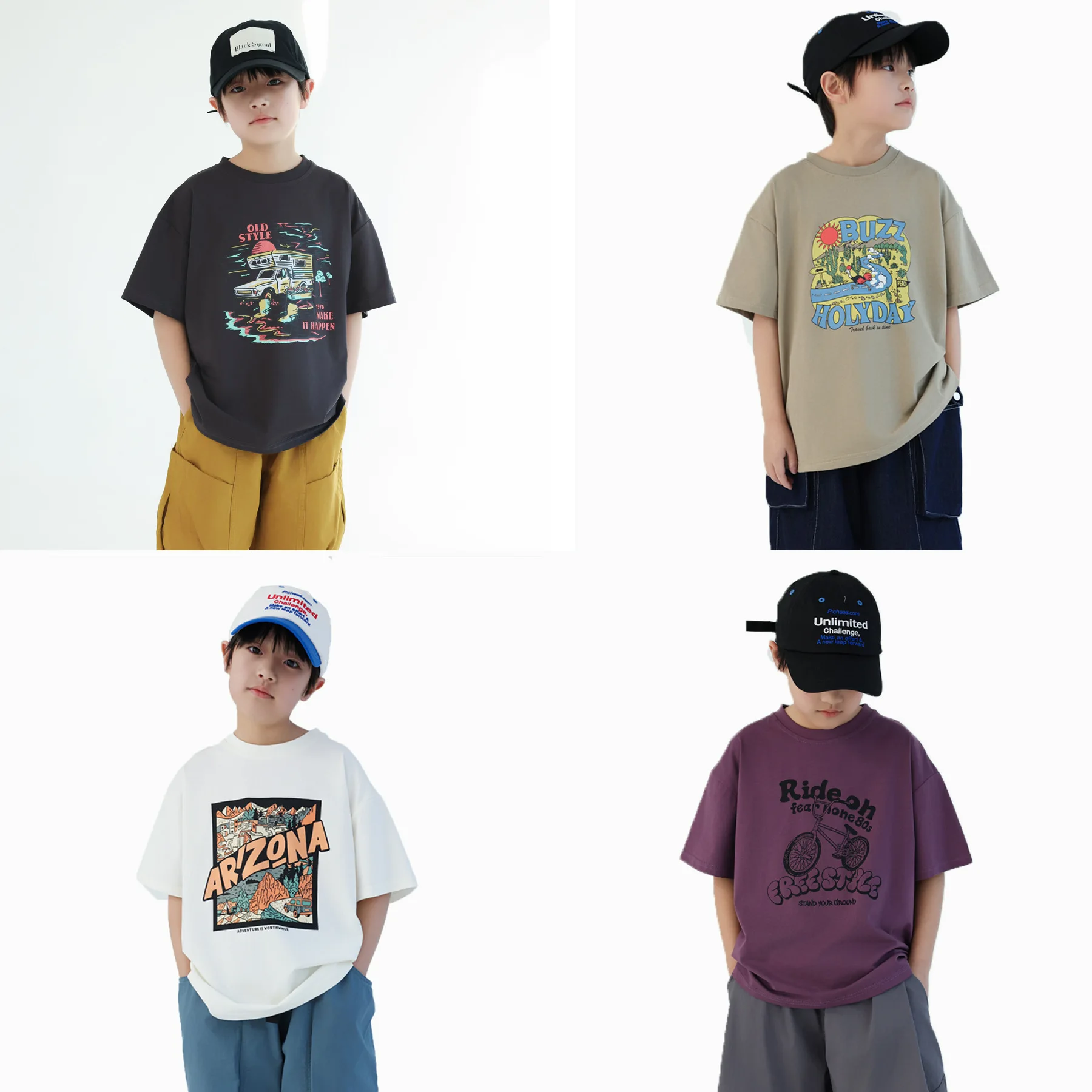 Summer Children Boy Casual Loose T-shirt Teenager Boy Letter Printed Sport Shirts School Boy Cartoon Cotton O-neck Sportswear