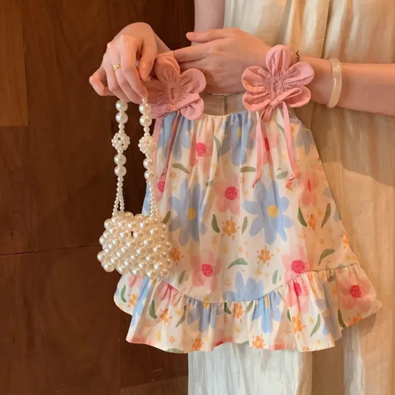 

Girls Veat Dress Summer New Style Children's Baby Western Floral Dress Princess Style Outerwear
