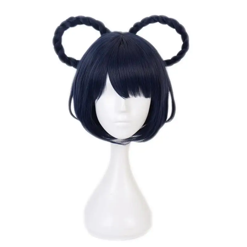 

Game Genshin Impact Xiangling Cosplay Wig Dark Blue Short Hair Heat Resistant Synthetic Halloween Party Accessories Props