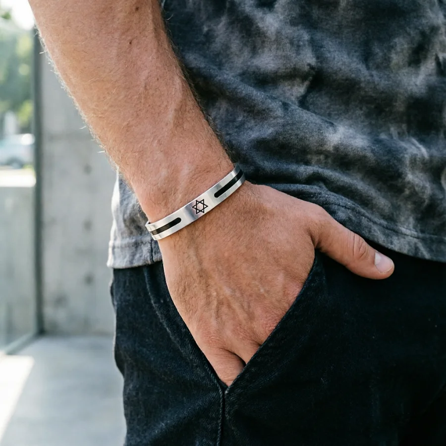 Men'S Accessories Premium - Premium Sechszackiger Stern-Armreif für Herren aus