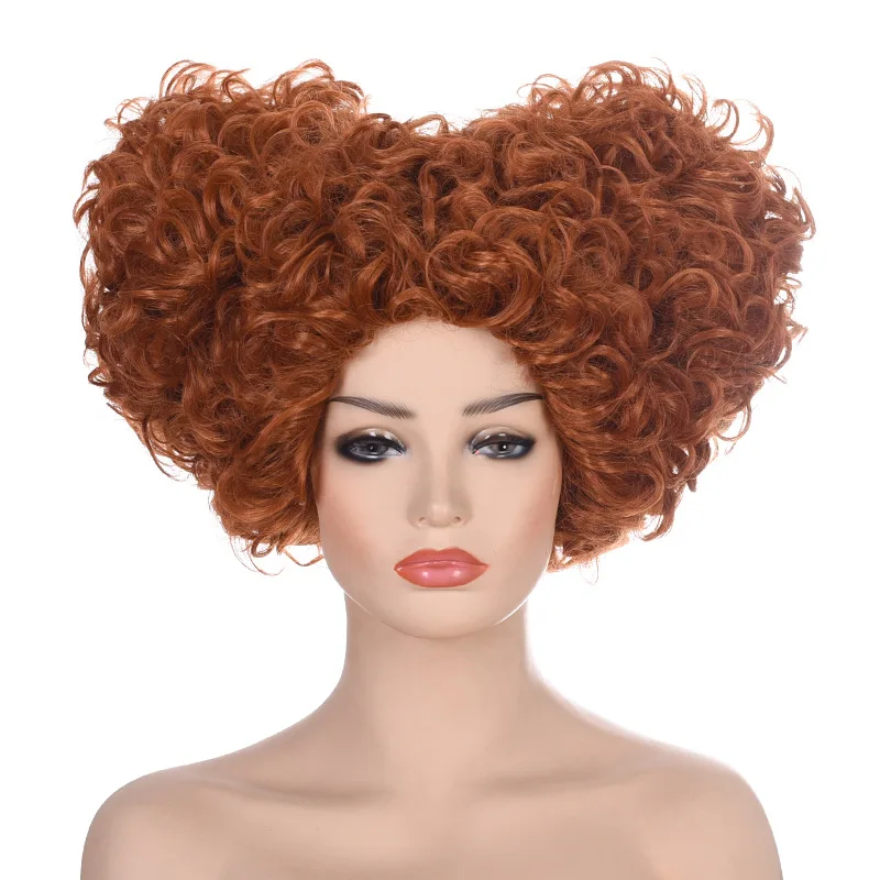 High Quality Alice Wonderland Red Queen Cosplay Wig Red Orange Styled Curly Hair Halloween Party Anime Role Play Wigs + Wig Cap