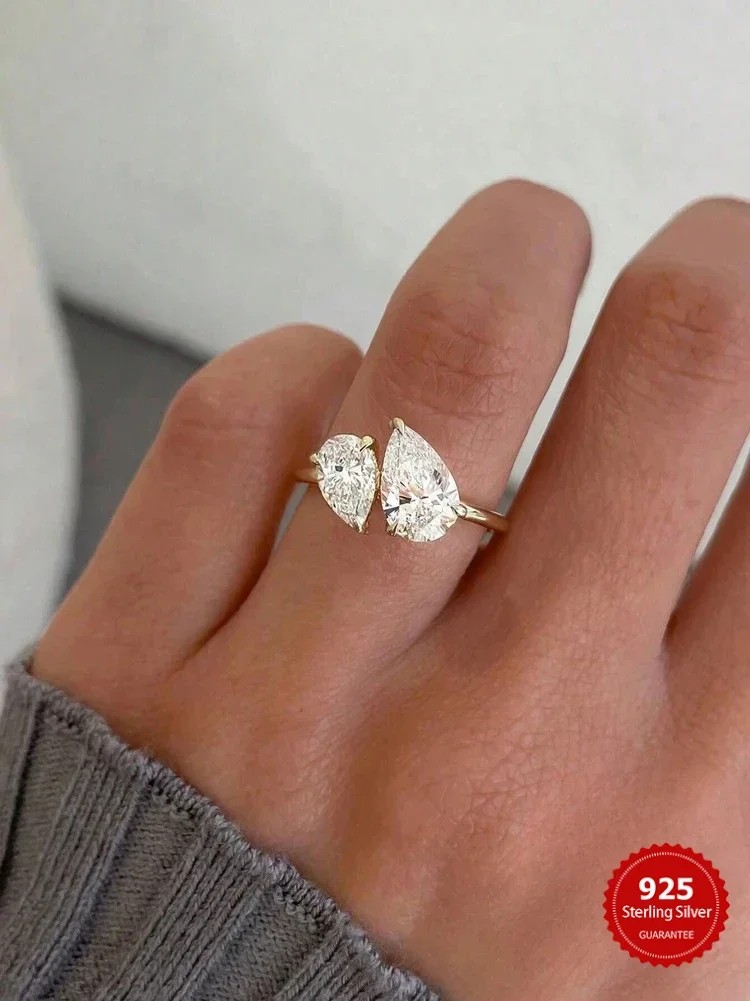 

925 Sterling Silver Sparkling Water Drop Interweaving Dazzling Clear Pear Finger Rings For Women Gift Wedding Fine Jewelry
