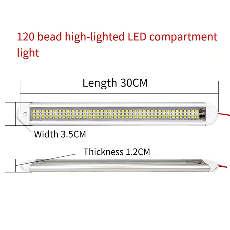 120LED Car Interior Light Bar Strip With ON/OFF Switch Parts For Truck RV Van Lorry Boat Motorhome Reading Lamp 12V-85V 2Pc