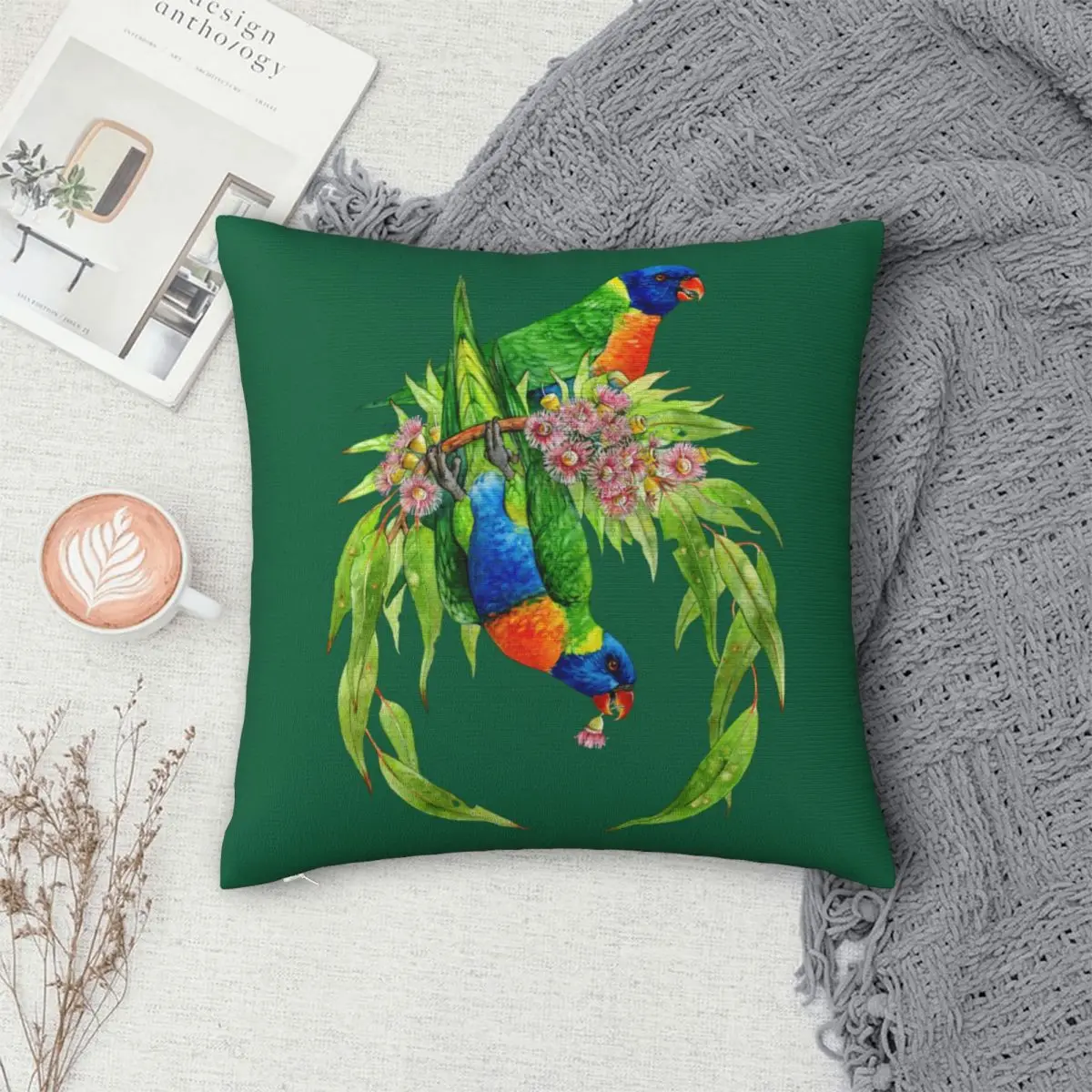 Parrot Bird Pillow Cover Pet Green Wreath Soft Pillow Case Cushion Cover Funny Design Pillowcases For Office Car Home Decorative