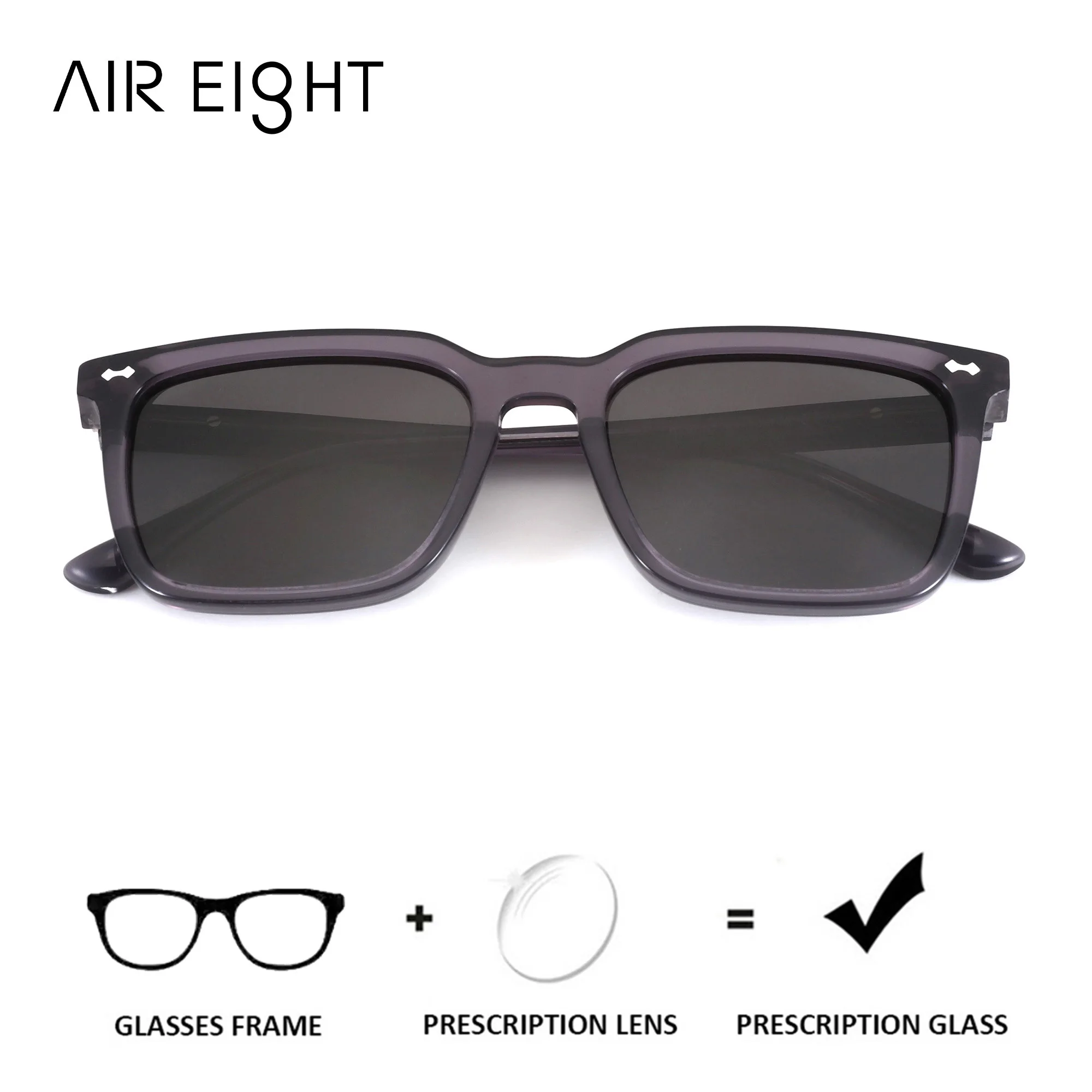 AIR EIGHT M Size Square Acetate For Men Prescription Sunglasses Progressive Polarized UV400 TAC Casual Dating Glasses