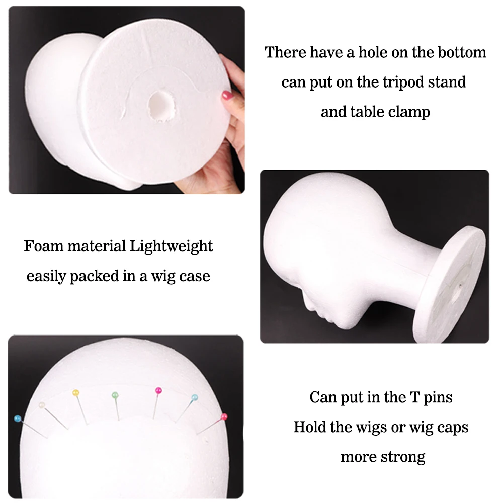 رؤساء شعر مستعار حامل رغوة رئيس لصنع شعر مستعار 1 قطعة عرض التصميم رئيس مع تصاعد ثقوب الأبيض الستايروفوم رئيس مجهولي الهوية للشعر المستعار #5