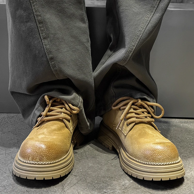 Imitation Suede Thick Soled Men Derby Shoes with Multi-layer Sole for Increased Anti Slip Big Toe Casual Shoes Unisex（34-46）