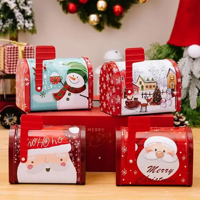 Mailbox Shaped Christmas Metal Candy Cookie Box Kids Biscuit Candies Chocolates Gift Box Large Capacity Xmas Tin Box Money Bank