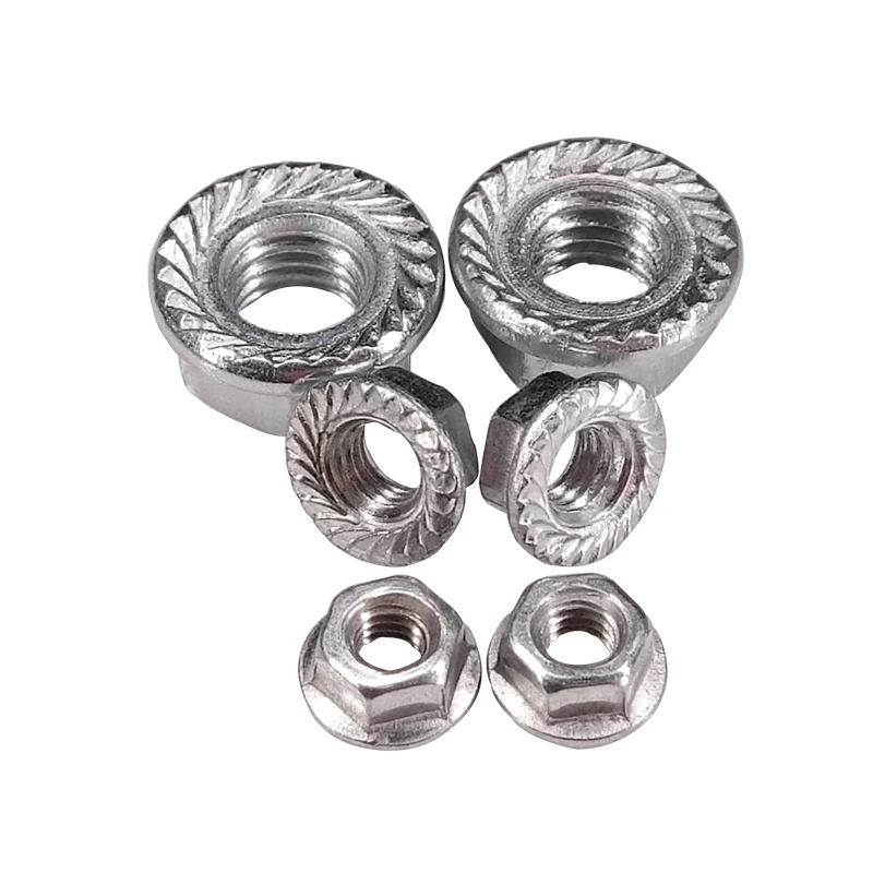 M2 M2.5 M3 M4 M5 M6 M8  Nickel Plated Hexagon Flange Nut Pinking Slip Locking Lock Nut   Serrated Flange Lock Nuts view 4