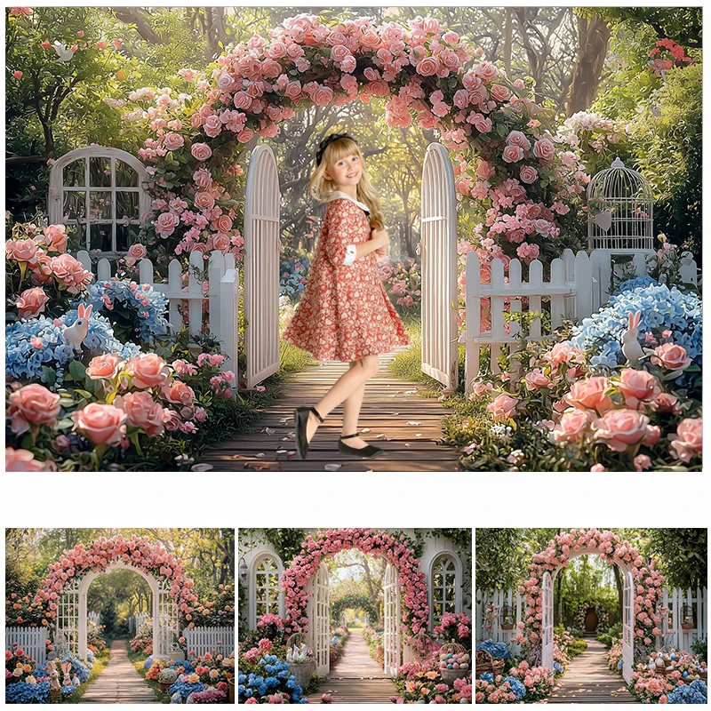 

LS Photography Background Spring Easter Forest Floral Arch Door Kids Birthday Cake Smash Portrait Decor Backdrop Photo Studio