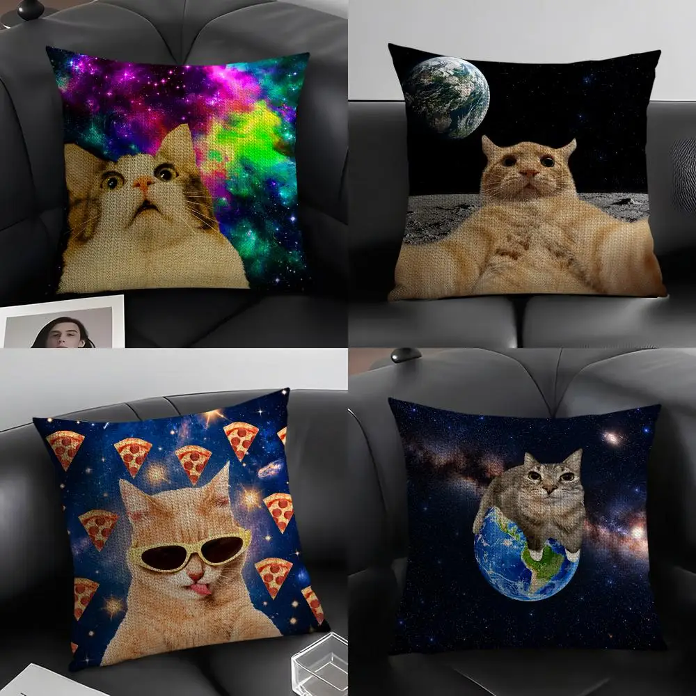 Cosmic Meme Cats Fantastic Collection Cushion Cover Natural Linen Organic Fabric Double-Sided Printing Breathable For Decor