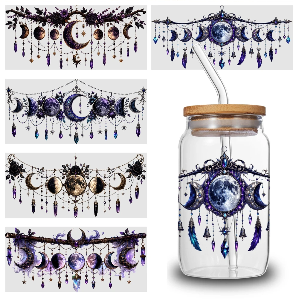 5 Sheets Moon Phase Dreamcatcher UV DTF Stickers for 16 oz Tumbler Transfer Sticker Decal Cups Decoration