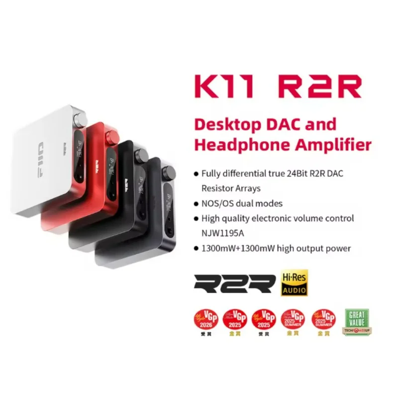 FiiO K11 R2R DAC and Headphone Amplifier for Home Audio or PC, 6.35mm and Balanced 4.4mm, RCA, Coaxial, Optical, 384kHz/24Bit