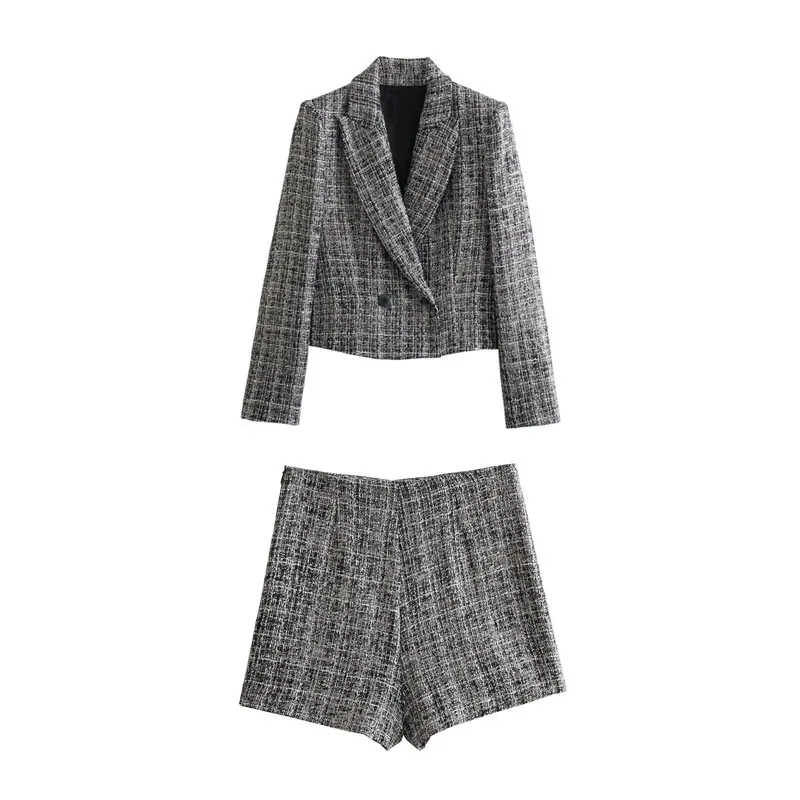 

Women's 2 pieces coarse tweed set, gray black suit jacket+short skirt 2024 new small fragrant style temperament set