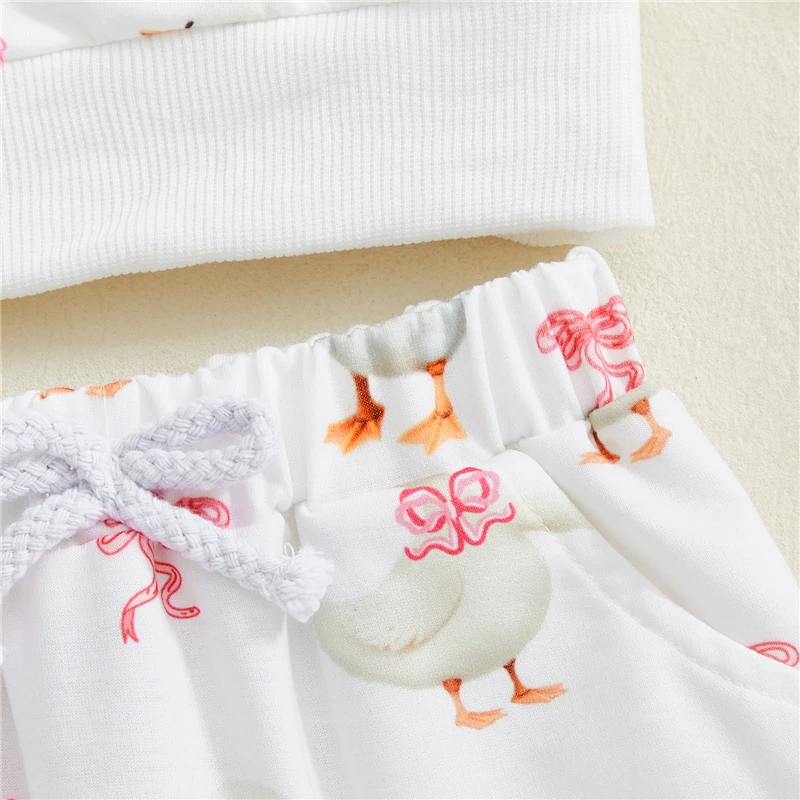 

Осенняя одежда для маленьких девочек, толстовка с длинными рукавами и эластичными штанами с принтом гуся и вышивкой букв, комплект одежды из 2 предметов