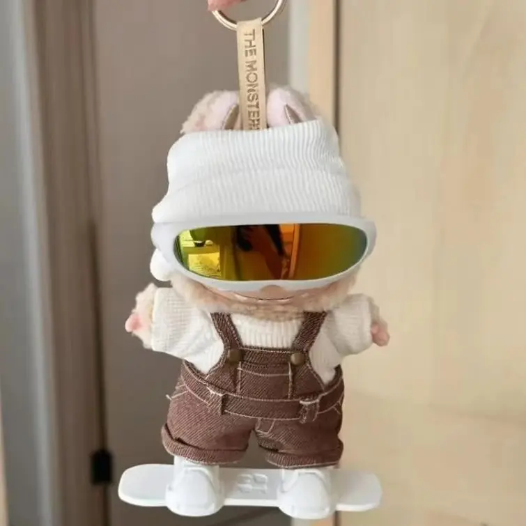 

Labubu 1st-3rd Gen 15/17cm Doll Ski-Inspired Outfit Set Knit Beanie Snow Goggles Denim Overalls Snowboard Accent