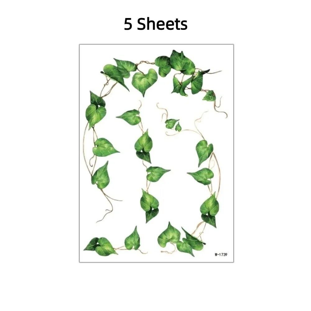 

5 листов наклеек-тату с эльфами и зелеными листьями, водостойкие, для лица, в виде виноградной лозы, DIY, долговечные