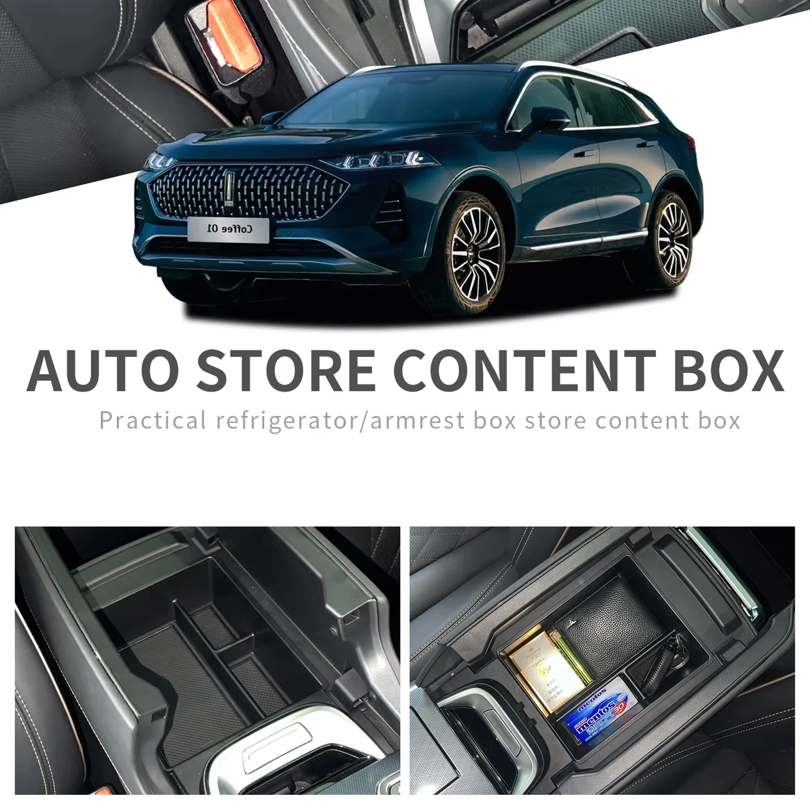 Center Console Storage Tray Organizer Interior Accessories Tidying For WEY Coffee 01 Car Central Armrest Box