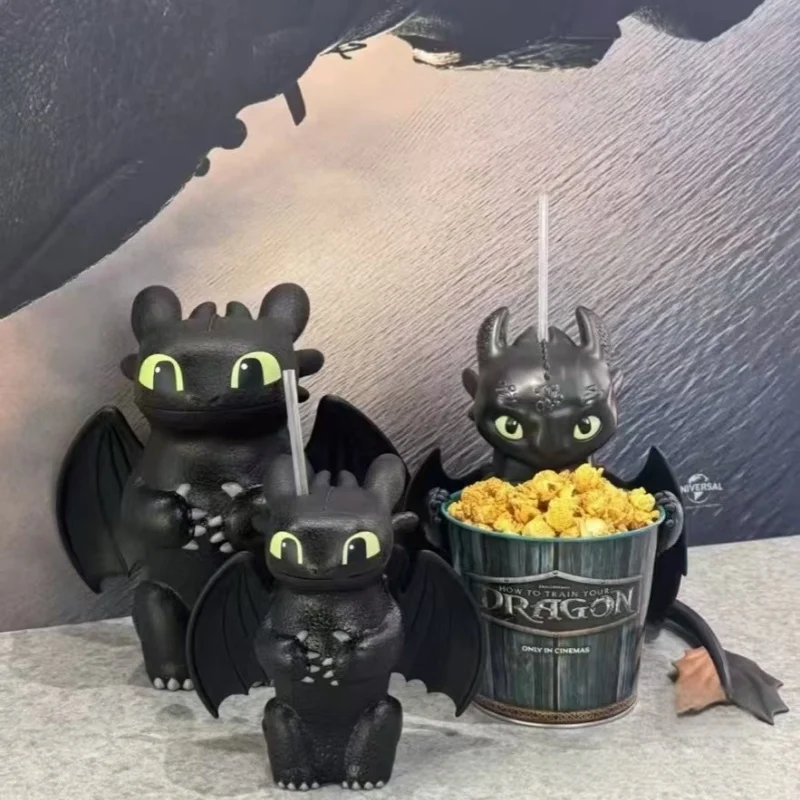 Cubo de palomitas de maíz con temática de película de dragón sin dientes, juego de llavero con almohada y taza de agua, figura de juguete para niños sin dientes para fanáticos de estudios universales