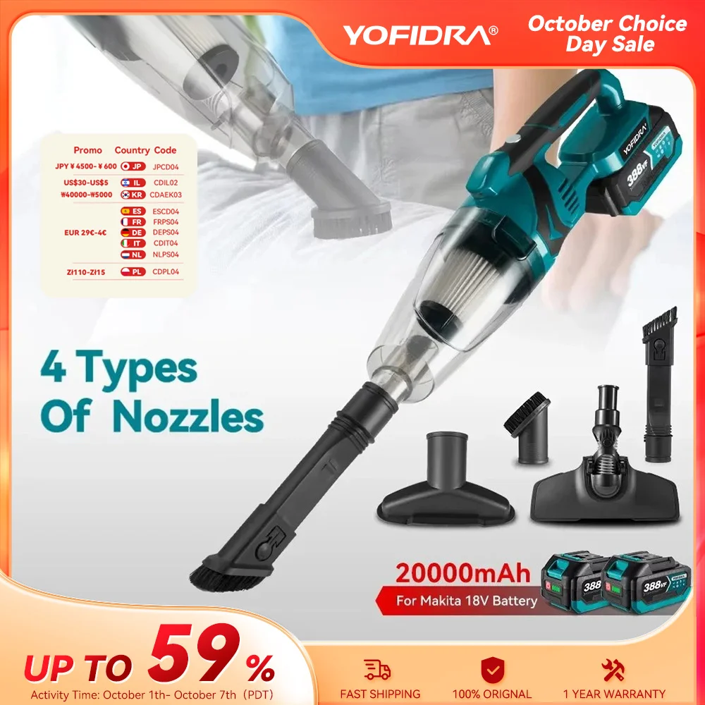 1500W Electric Cordless Vacuum Cleaner Portable Rechargeable Household Construction Clean Tool For Makita 18V Battery Pin