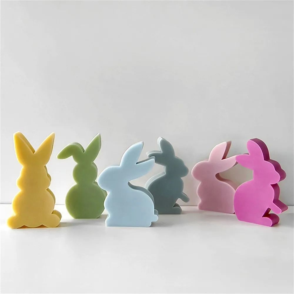 Lovely Rabbit Candle Silicone Molds Geometric Plane Aromath Soap Gypsum Mold Chocolate Cake Baking Tool Easter Home Decoration