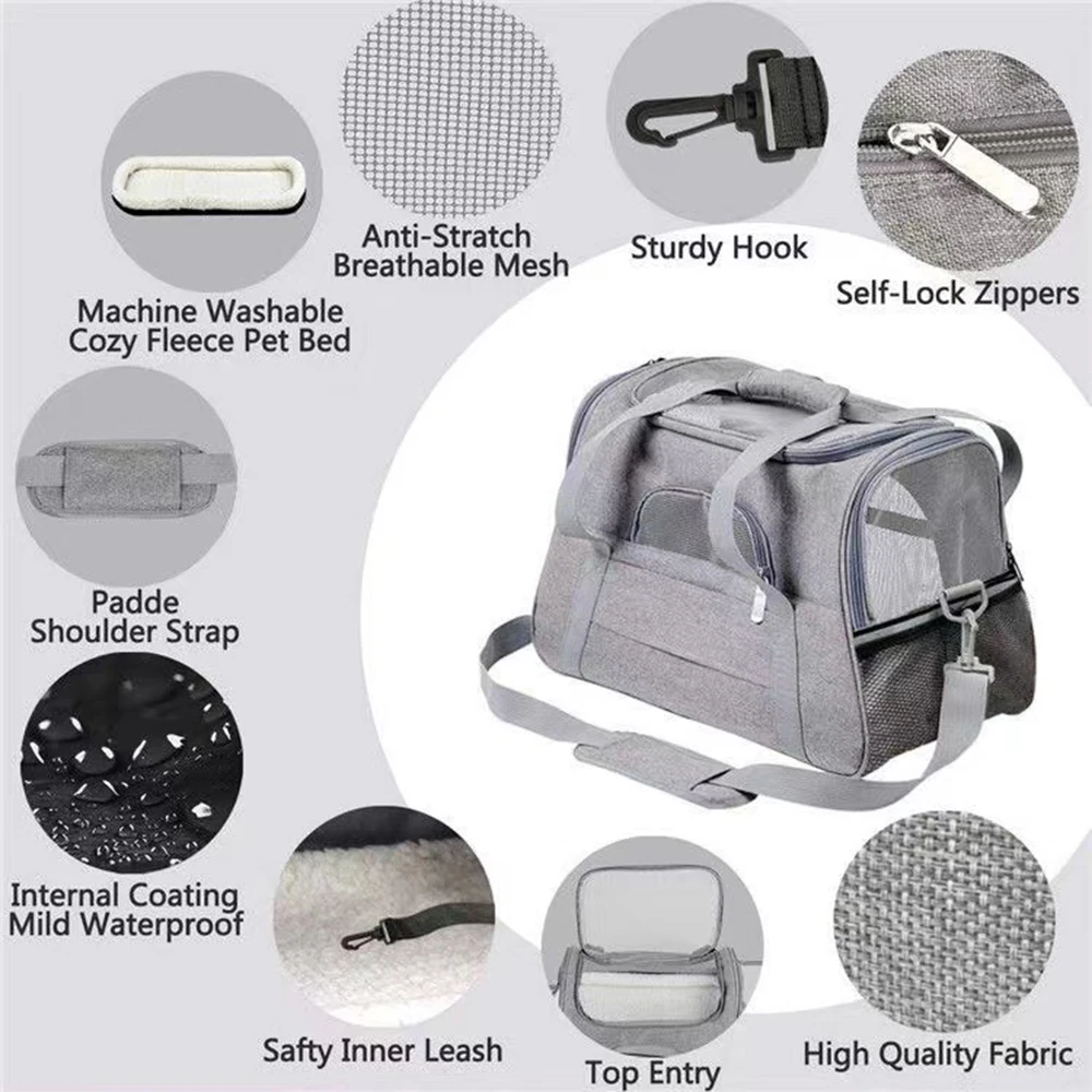 Pet Carrier Portable Cat And Dog Outgoing Bag Breathable Pet Car Carrying Bag Airline Approved Transport for Dogs Cats Outgoing