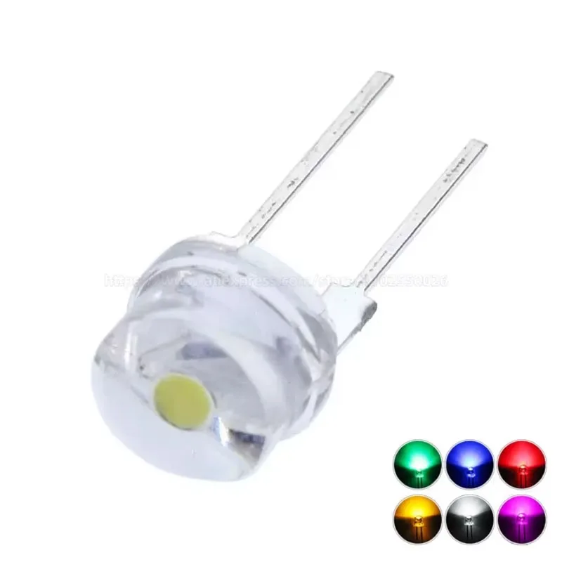 100PCS F8 8MM DIP LED 0.5W 0.75W Blue Emerald green Yellow Red White Straw hat type Light Emitting Diode High brightness