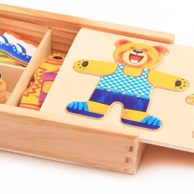 Little Bear Change Clothes Children\'s Early Education Wooden Jigsaw Puzzle Dressing Game Baby Puzzle Toys for Children Gift