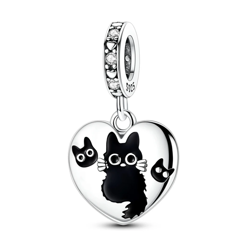 

925 Sterling Silver Charms Bead Cartoon Black Cat Dangle Fit Original Bracelet Women Jewelry Gift