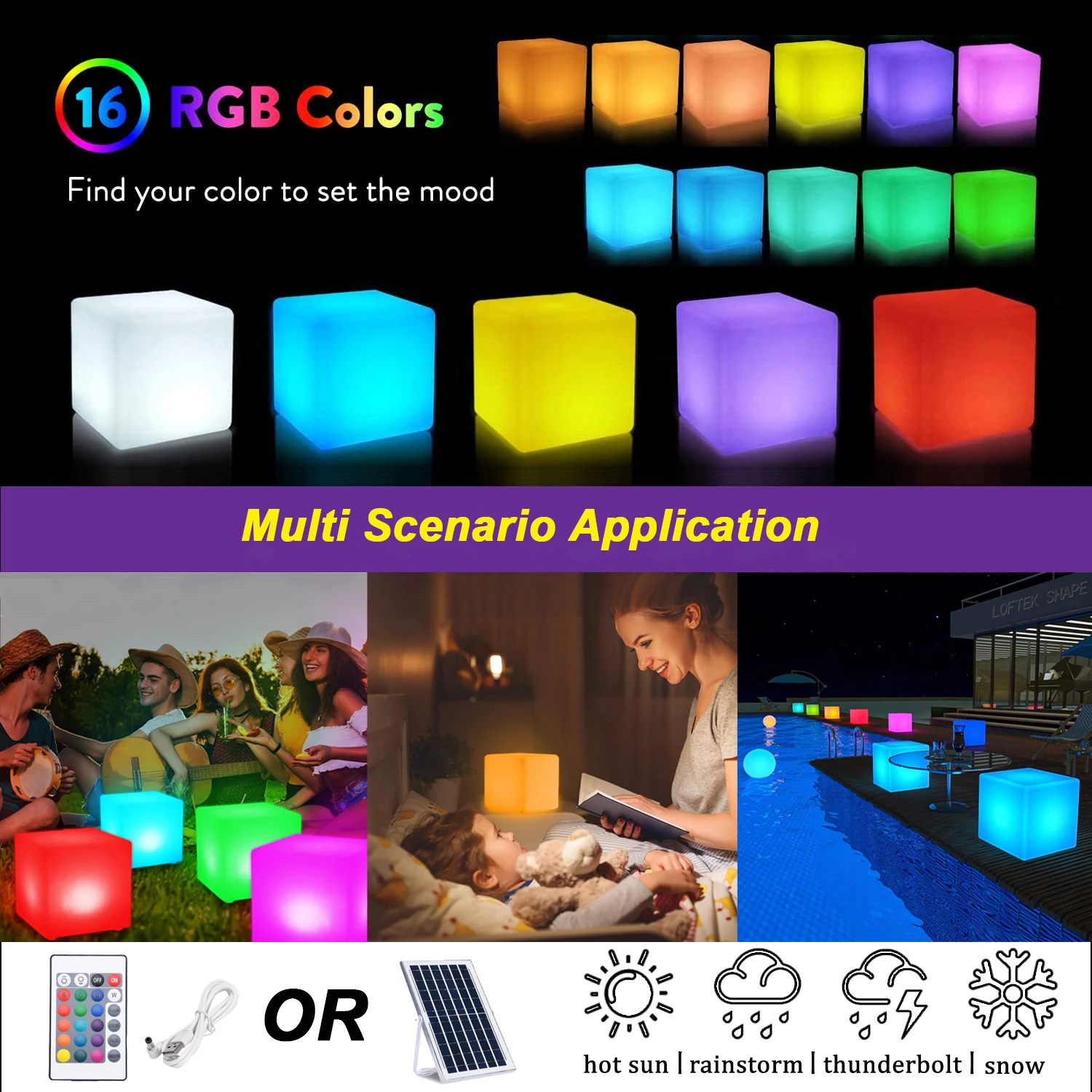 16 Colors LED Cube Night Light USB Rechargeable Desktop Decorative Light Square Ambient Lamp with Controller Gaming