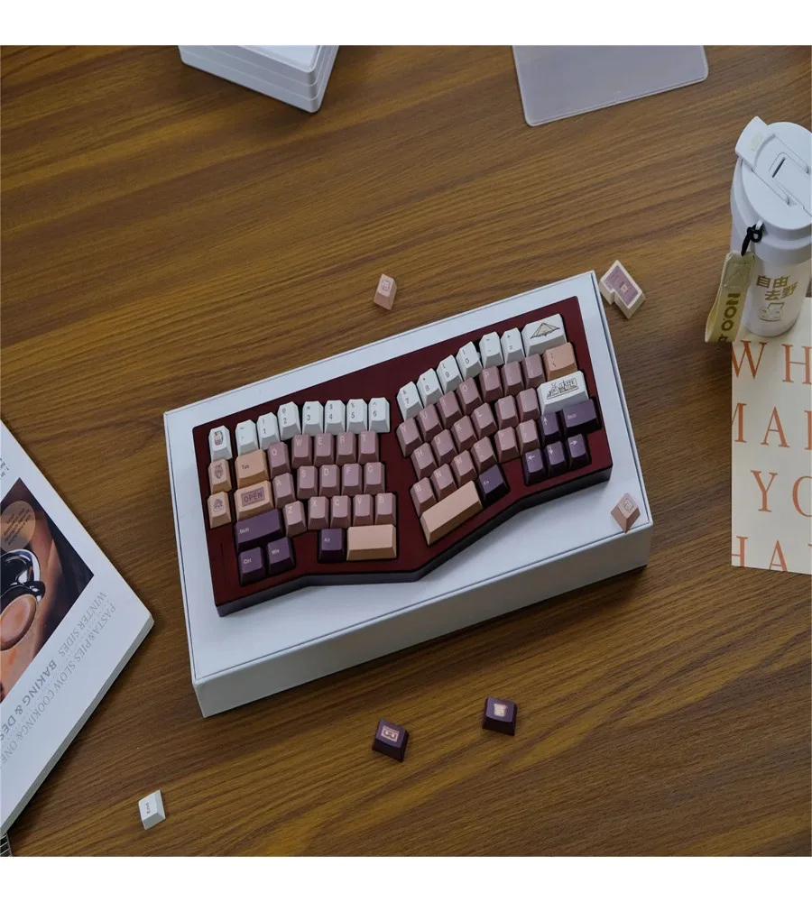Coffee keycap 151 keys PBT material Original height Five-sided sublimation rain 75 Suitable for mechanical keyboard