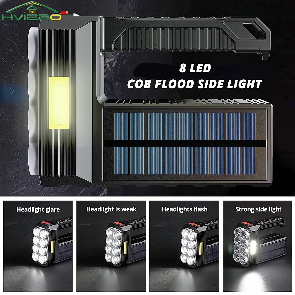 

Multifunctional Solar LED Flashlight Emergency Rechargeable Outdoor Waterproof Household COB Powered 8led Portable Searchlight