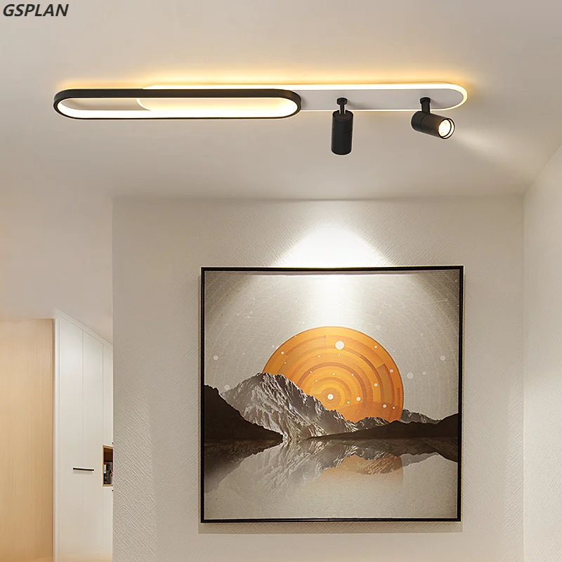 GSPLAN-Acrílico Strip LED Lustre com Spotlight, Usado para Sala e Quarto, Decoração de Iluminação, Black Gold Gloss, Cozinha