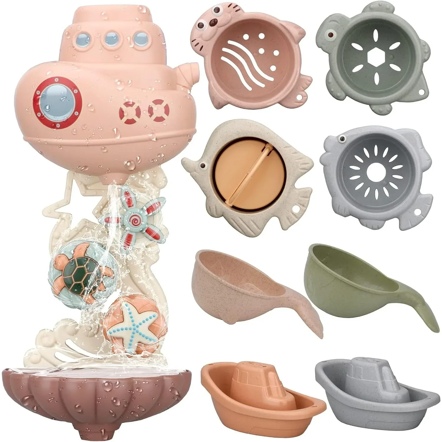 

9PCS Toddler Bath Toys Cartoon Animals Baby Bath Shower Toys Mold Free Bath Cup Toys for Toddlers Babies Boy Girl Birthday Gift