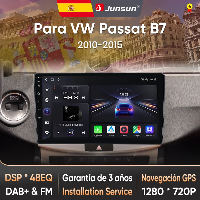 Junsun Radio mit KI-Sprachsteuerung für VW Passat B6 B7 CC 2010-2015, kabelloses CarPlay, Android Auto Autoradio 2DIN mit Bluetooth, DAB+, GPS, RDS