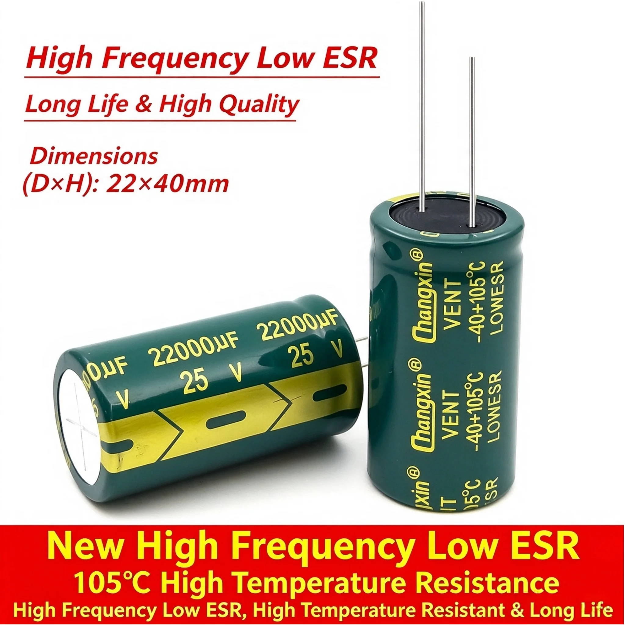 25V 22000uF Radial Aluminum Electrolytic Capacitor 22×40mm Low ESR Long Life For Car Light Power Supply Filter