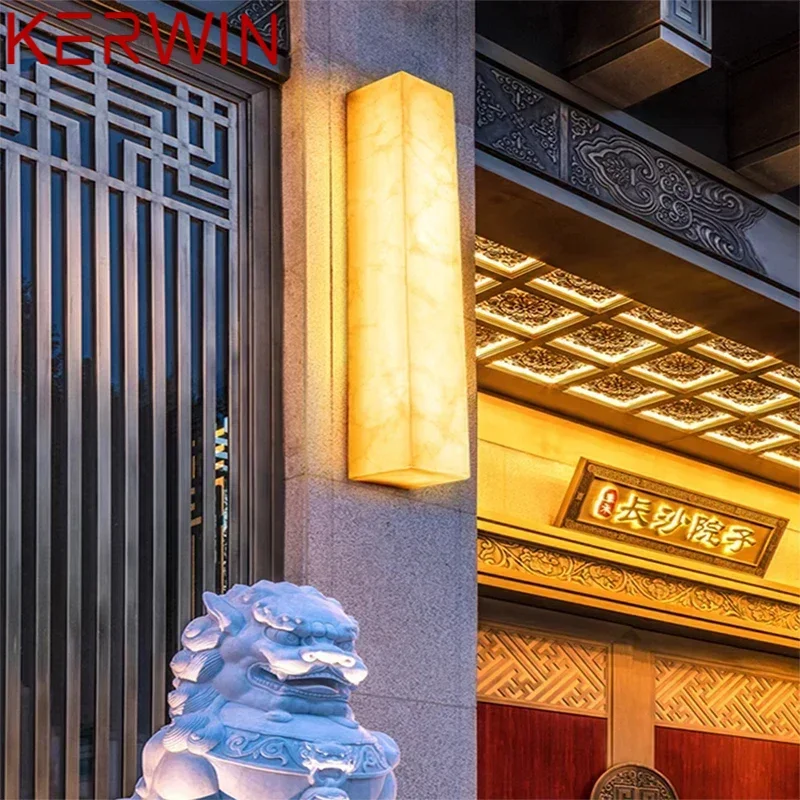 

KERWIN Contemporary LED Brass Marble Outdoor Wall Lamps Electric Waterproof Balcony Hallway Courtyard Villa Gate Hotel