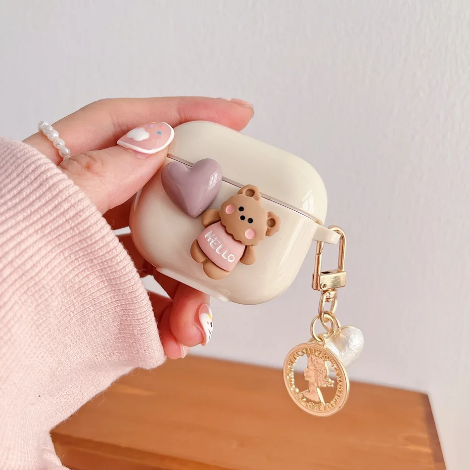 에어팟 3 케이스 에어팟 프로 에어팟 2 케이스, 귀여운 곰 실리콘 이어폰 케이스, 패션 펜던트 액세서리, 헤드폰 박스 커버