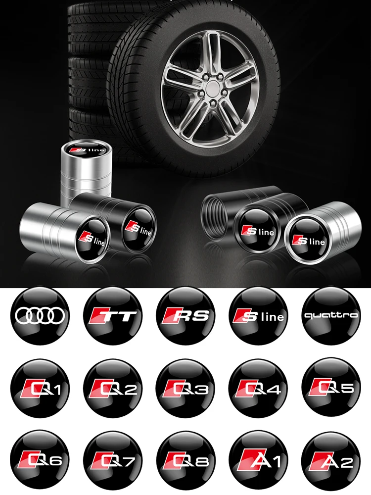 4pcs Metal Car Wheel Tire Valve Cover Stem Dust Protection Accessories for AUDI RS S SLINE quattro A1 A4 A3 A6 Q3 Q7 TT Q1 Q2