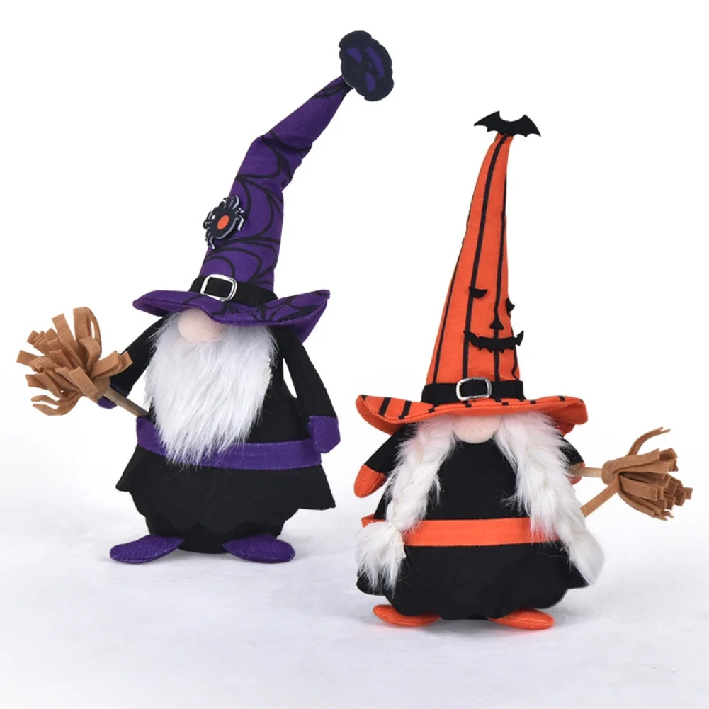 Handcrafted Halloween Decorations Set of 2 Gnome Dolls with Tall Hats and Sand Weighted Base for Stable Display
